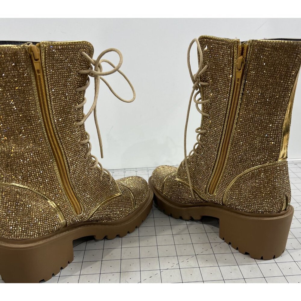 Vigo Fiore Women's Gold Rhinestone Lace Combat Boots Rosalba Sz. 7.5 Side Zip - Picture 7 of 14